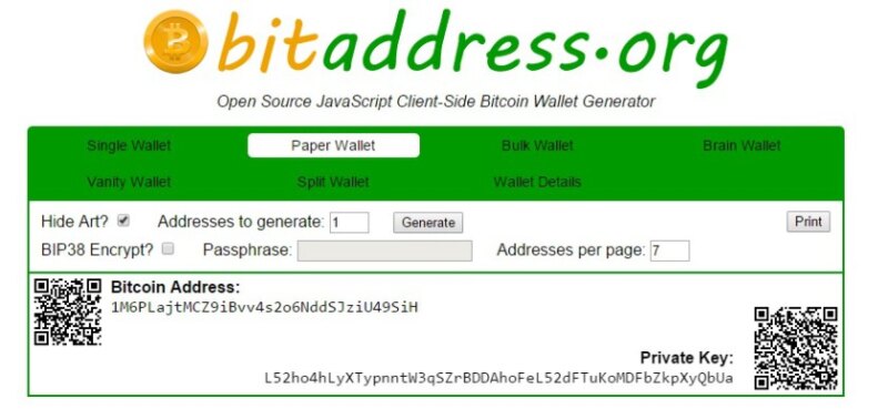 бумажный Bitcoin кошелек