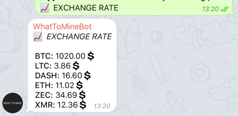 WhatToMineBot Телеграм бот для майнинга